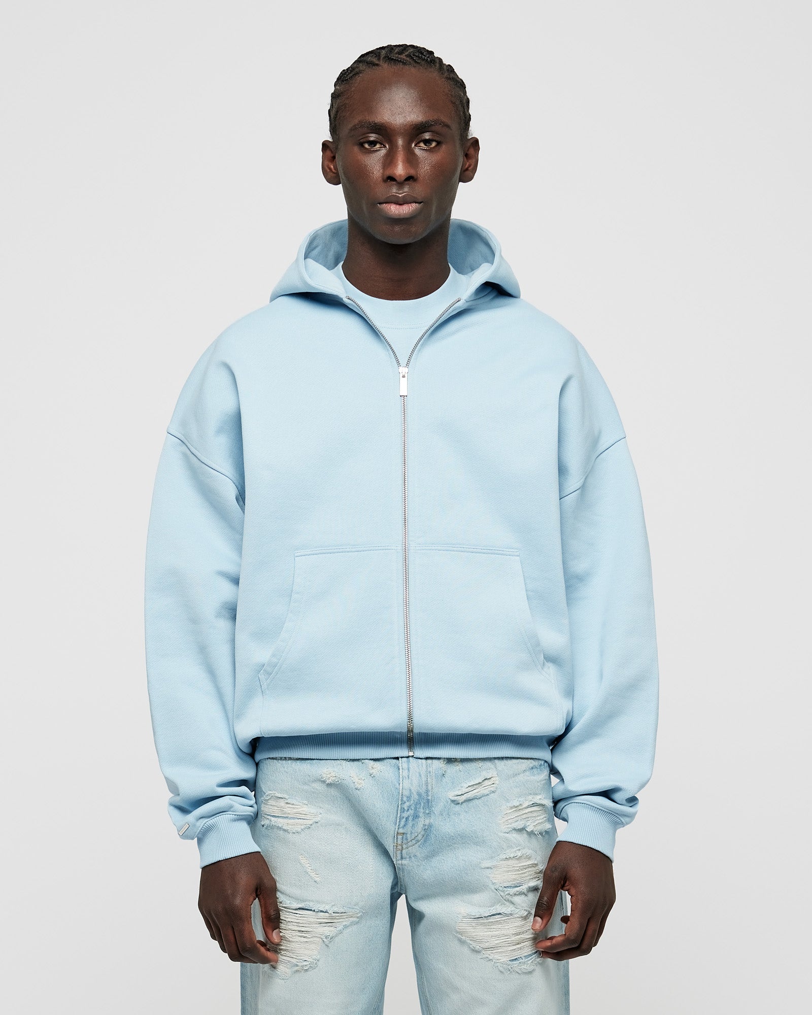 Heavy Baby Blue Basic Zip Hoodie