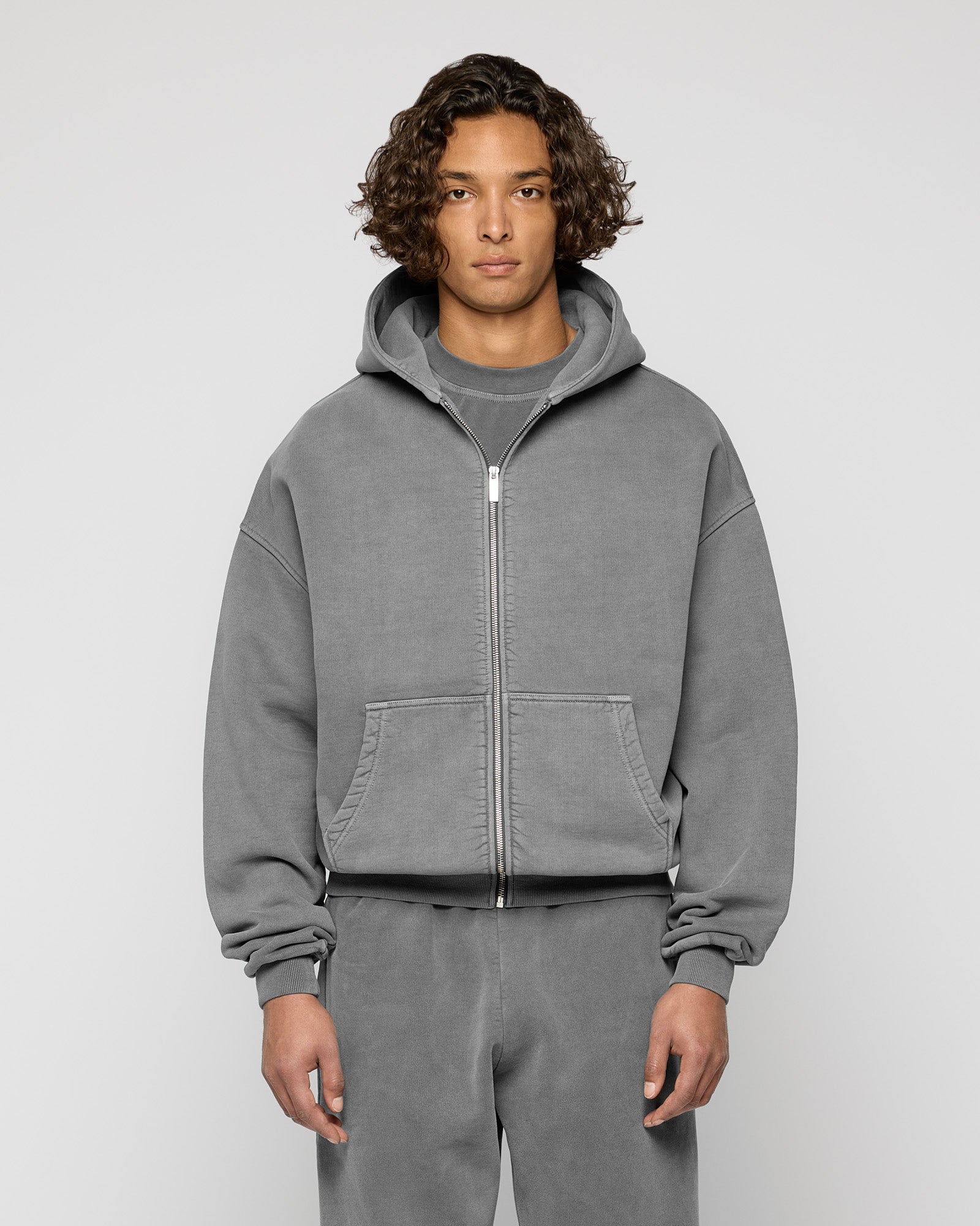 Heavy Stone Grey Basic Zip Hoodie