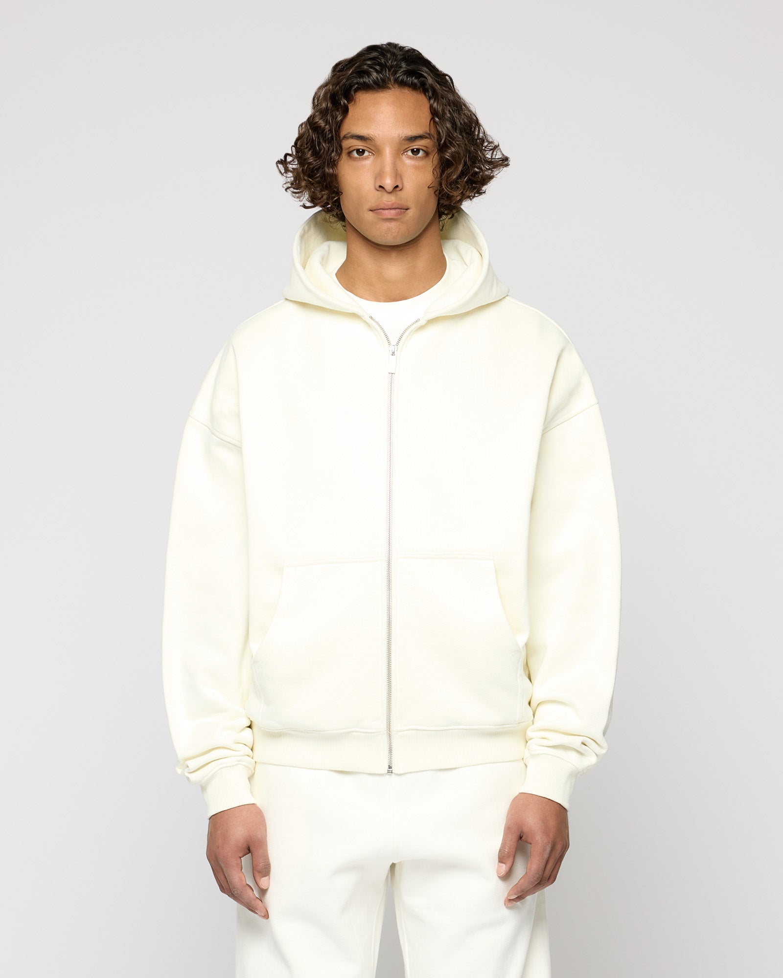 Heavy Off White Basic Zip Hoodie