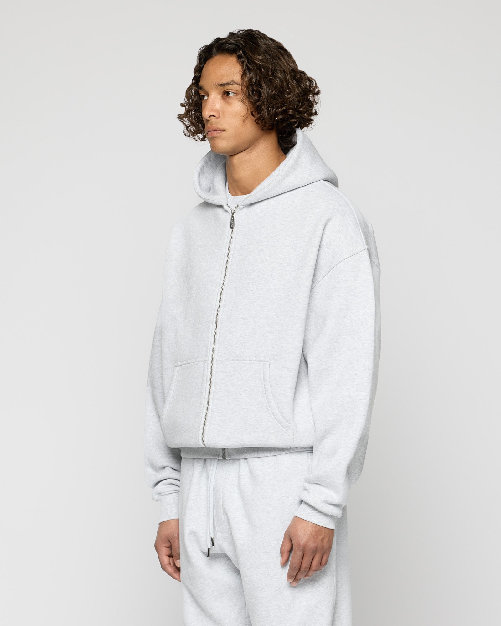 Heavy Ash Grey Basic Zip Hoodie