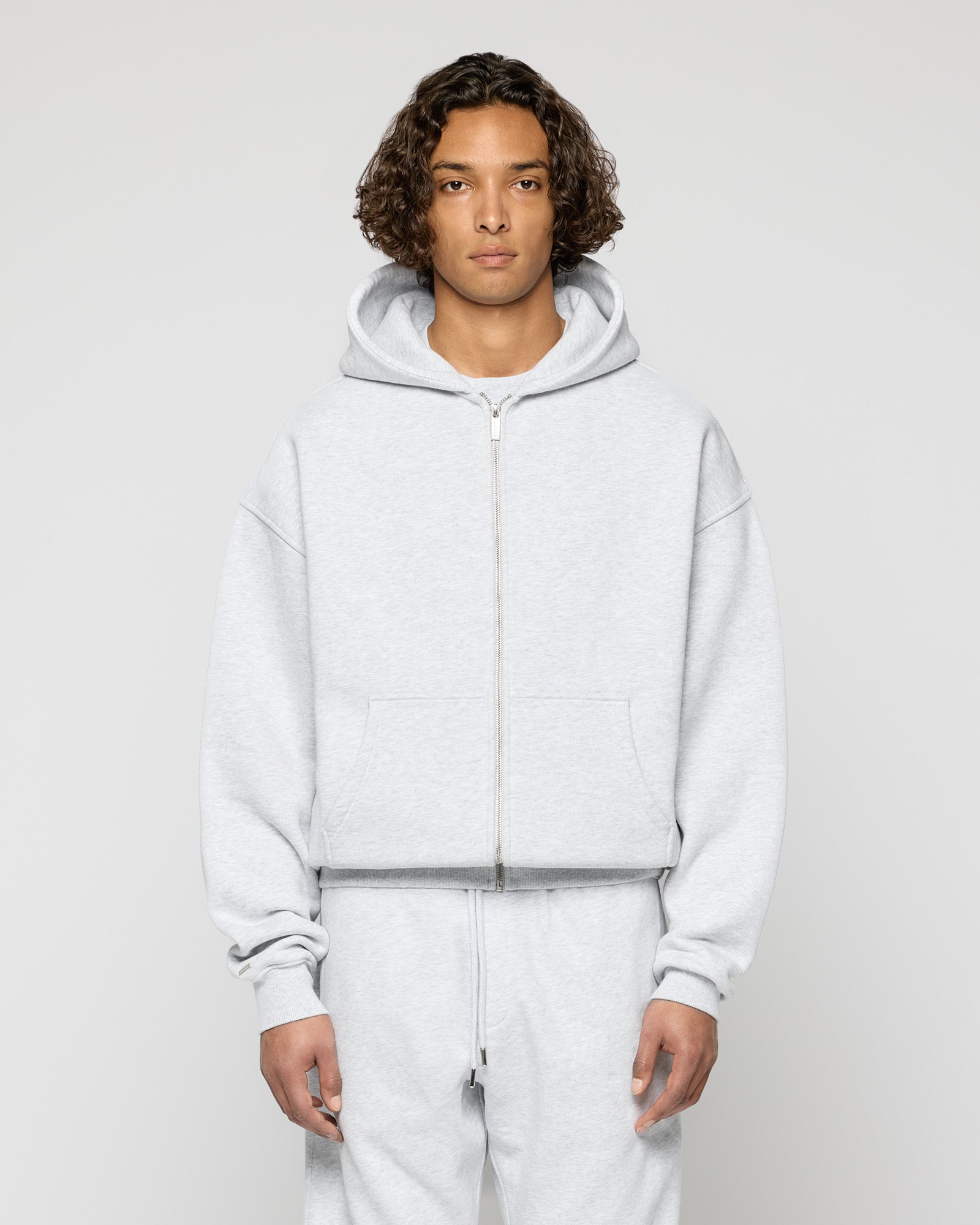 Heavy Ash Grey Basic Zip Hoodie