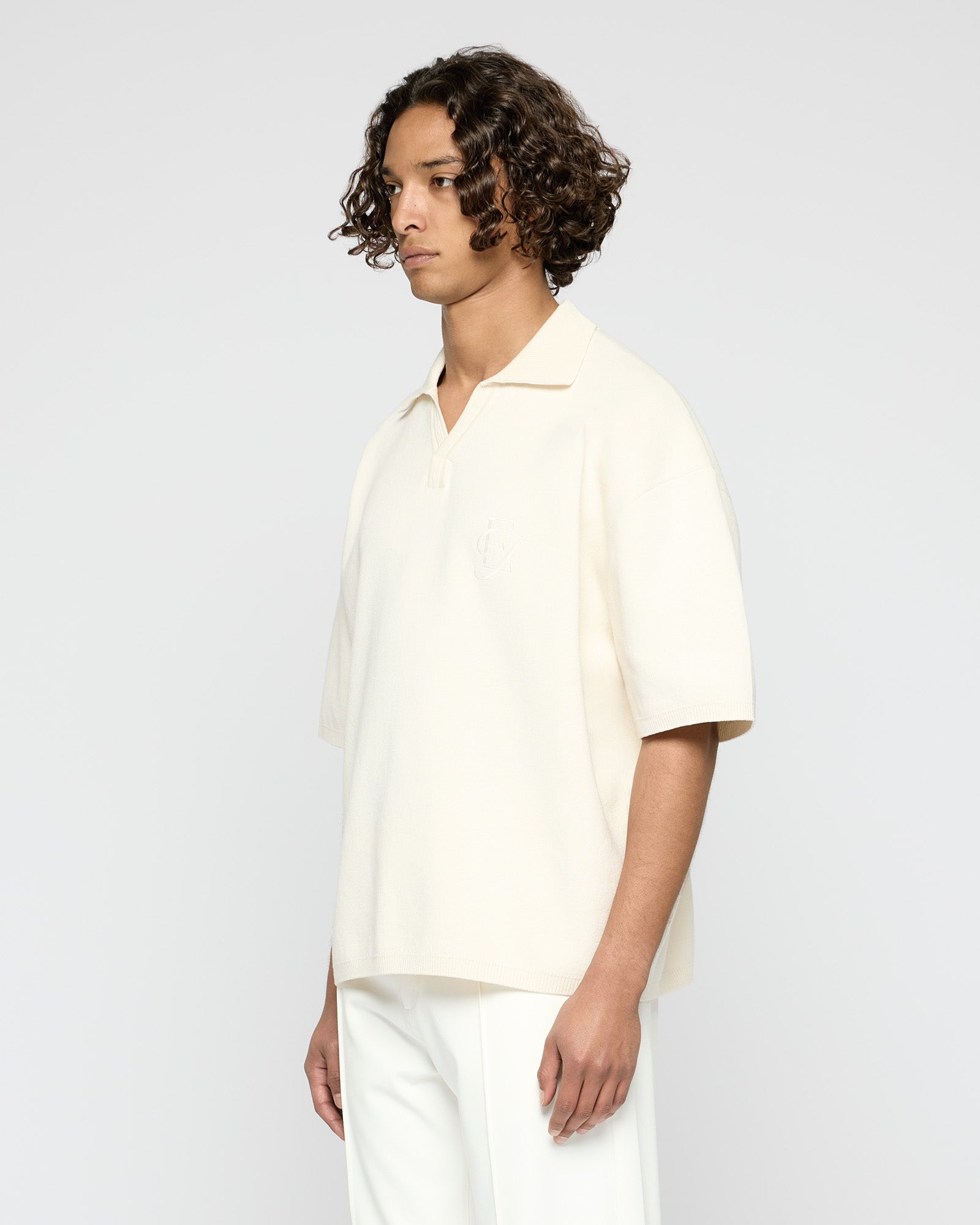 Cropped Knit Polo T-Shirt