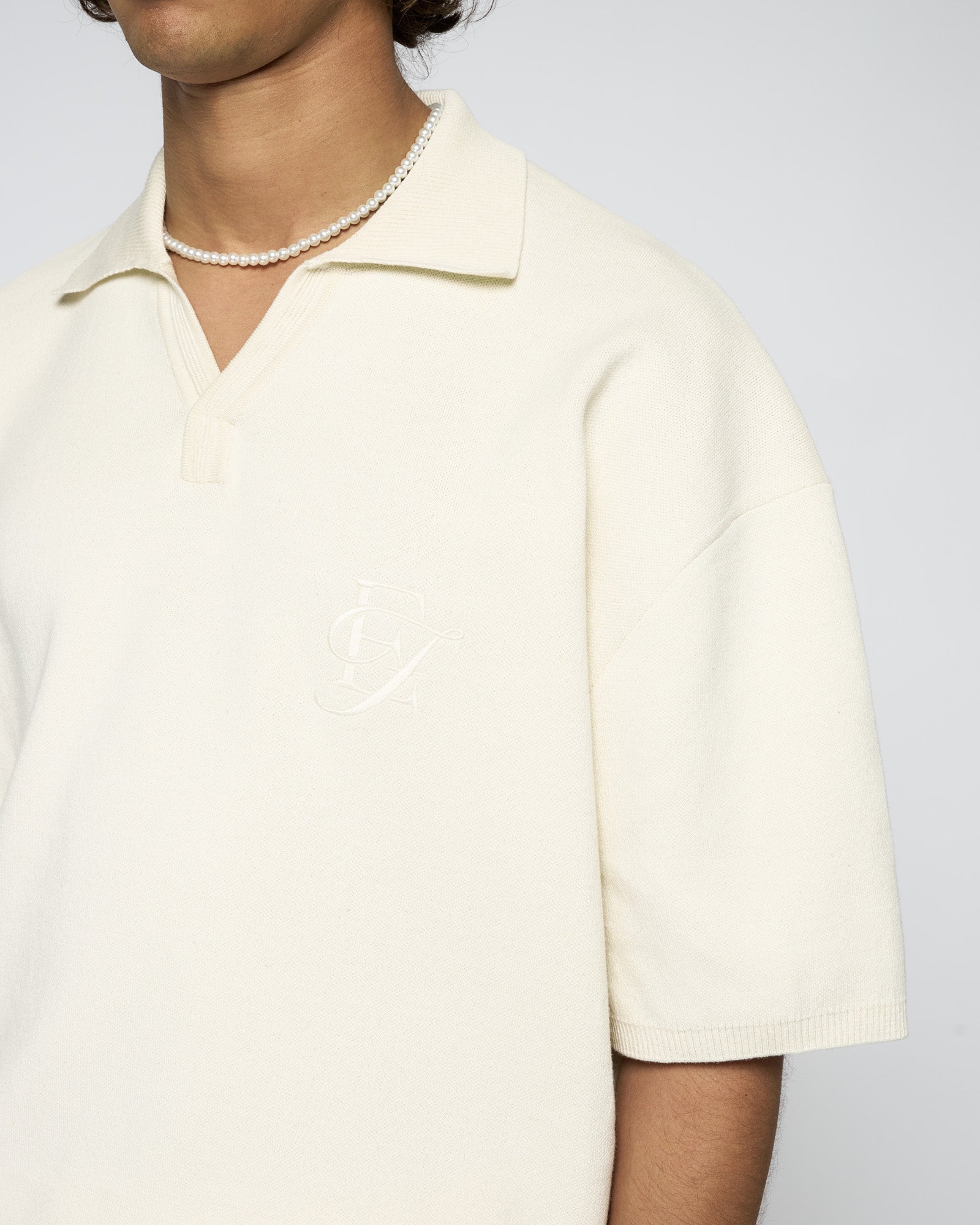 Cropped Knit Polo T-Shirt