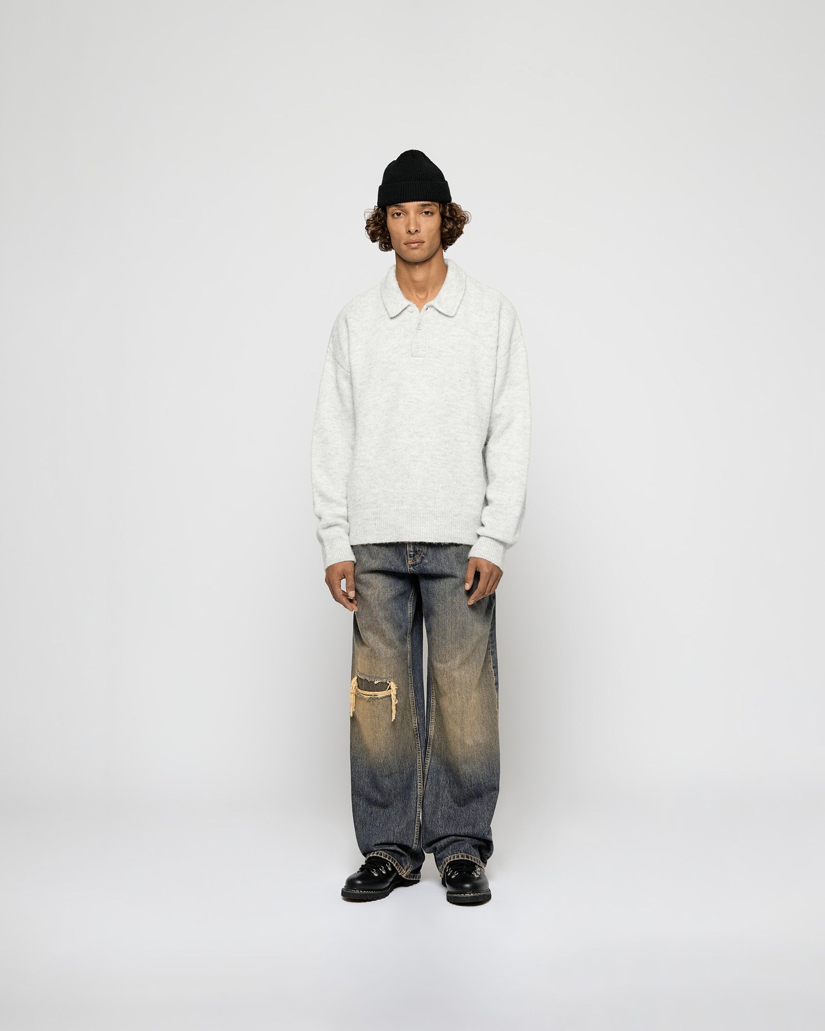 Hairy Knitted Polo Sweater