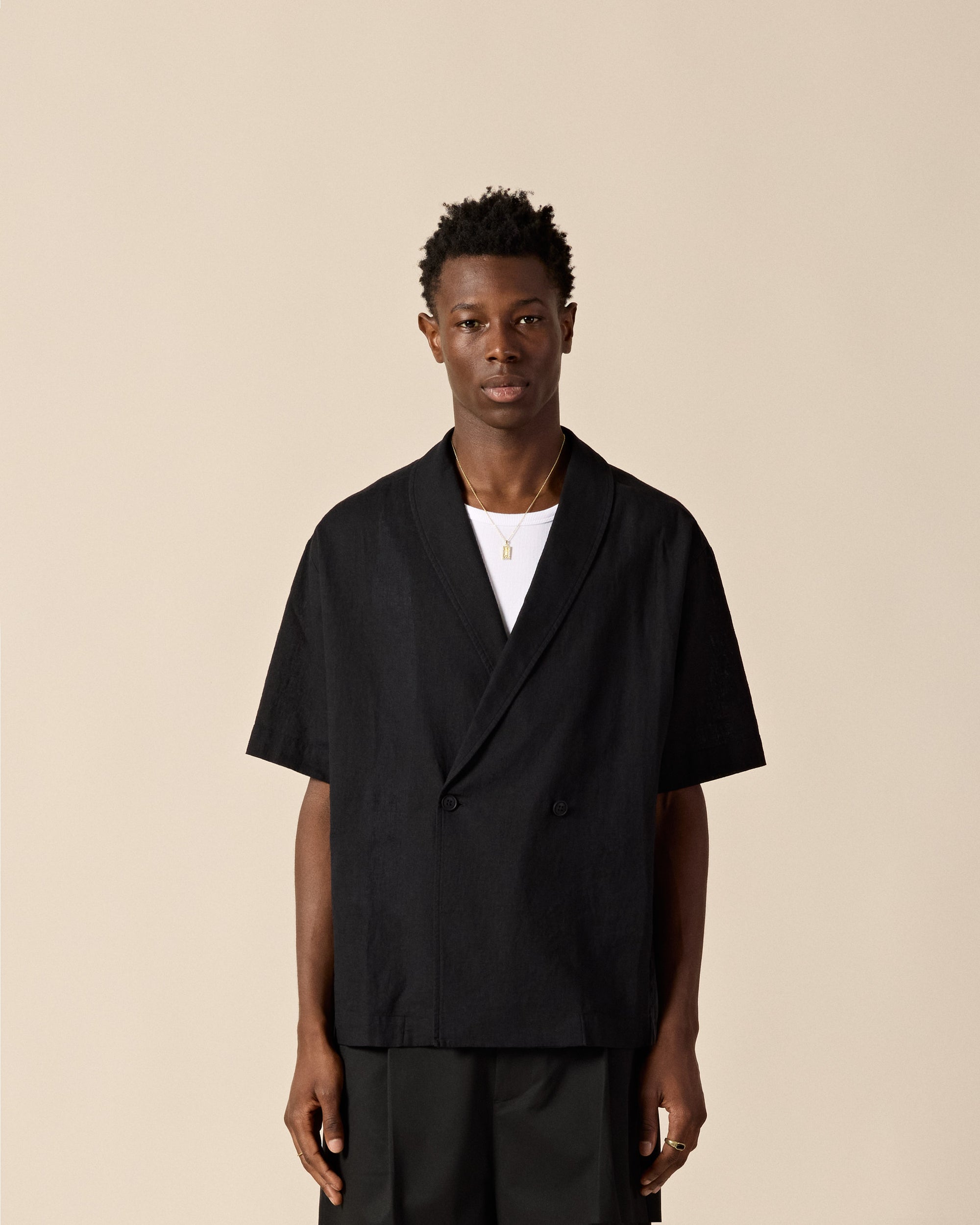 Double-Breasted Linen-Blend Shirt