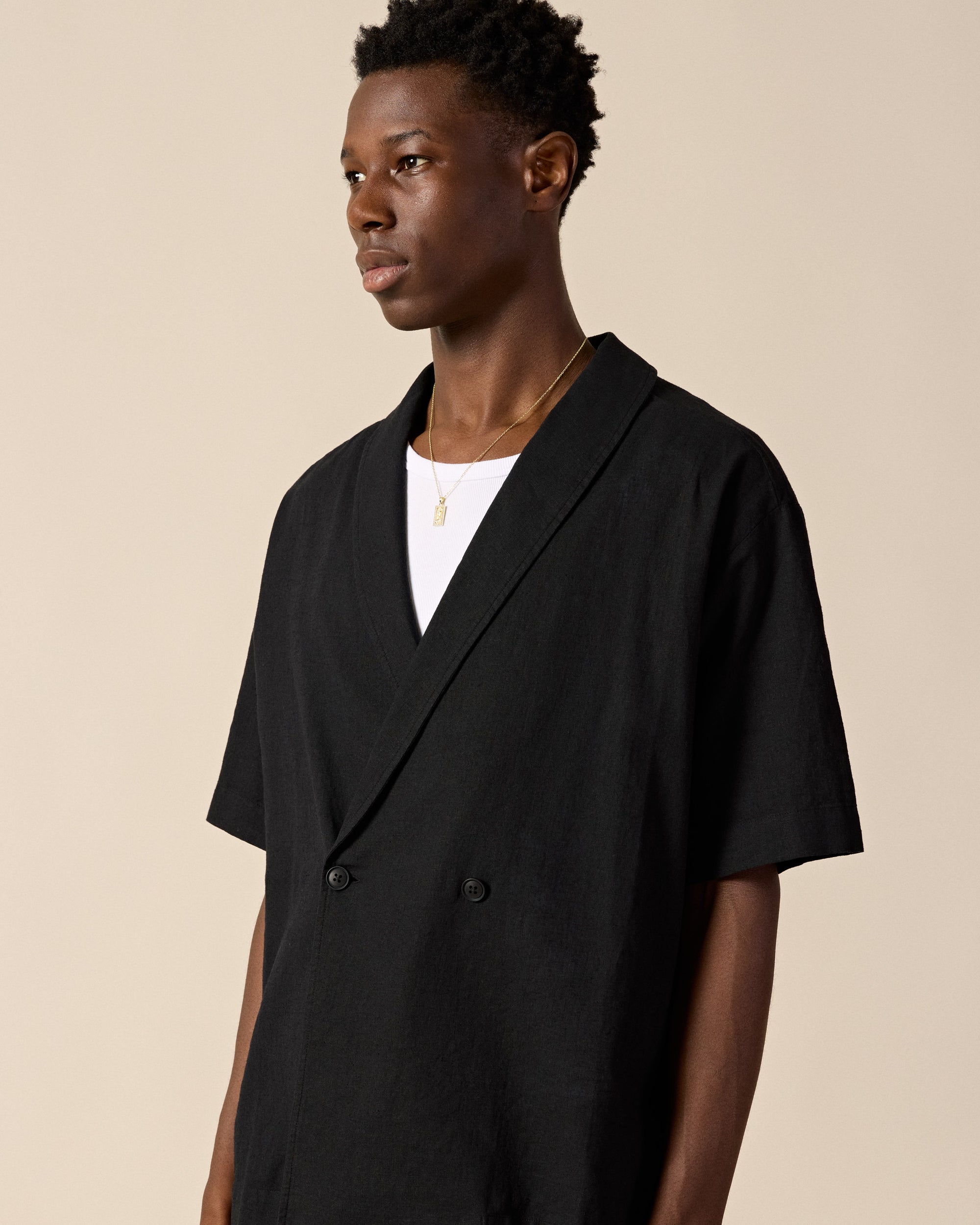 Double-Breasted Linen-Blend Shirt