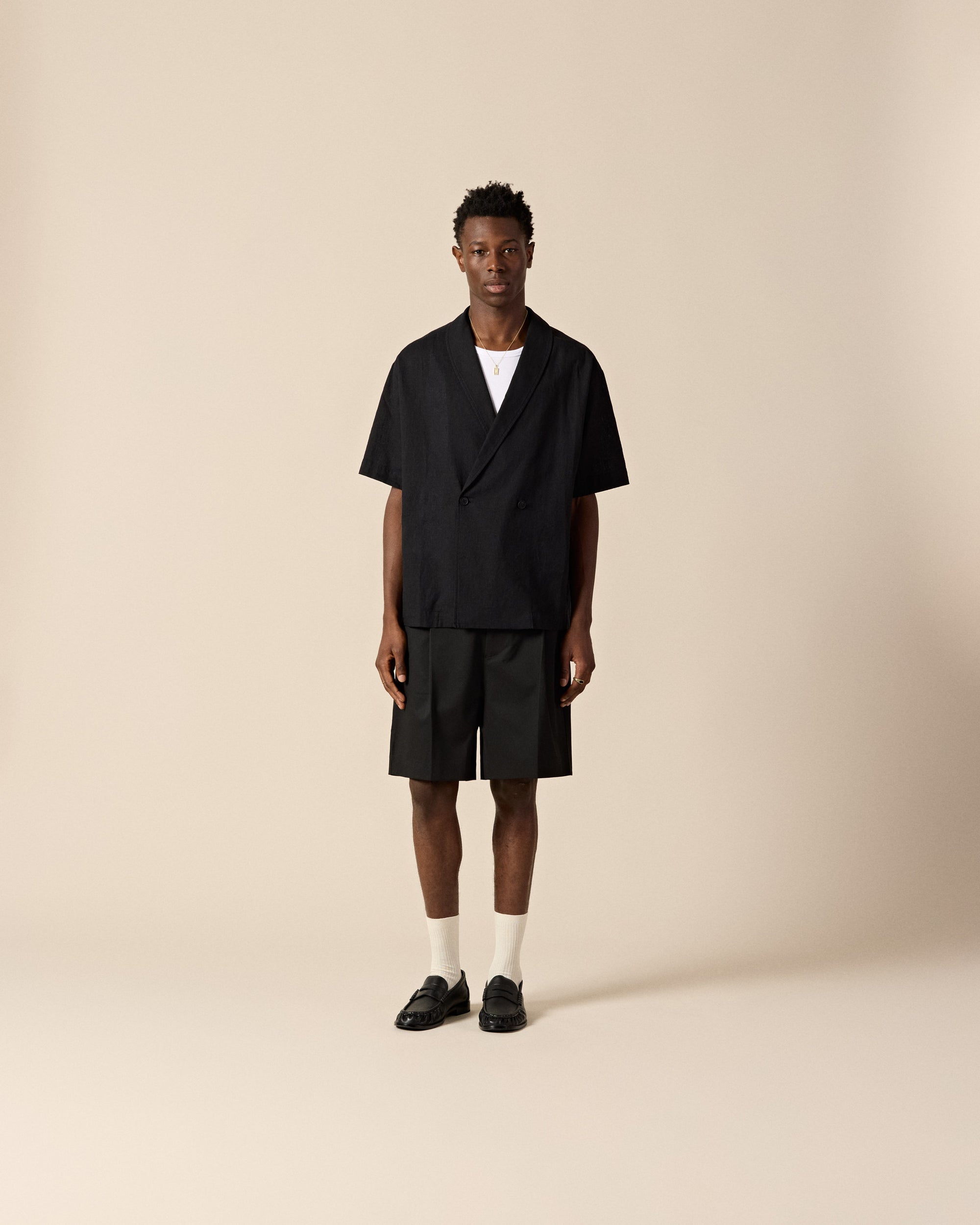 Double-Breasted Linen-Blend Shirt
