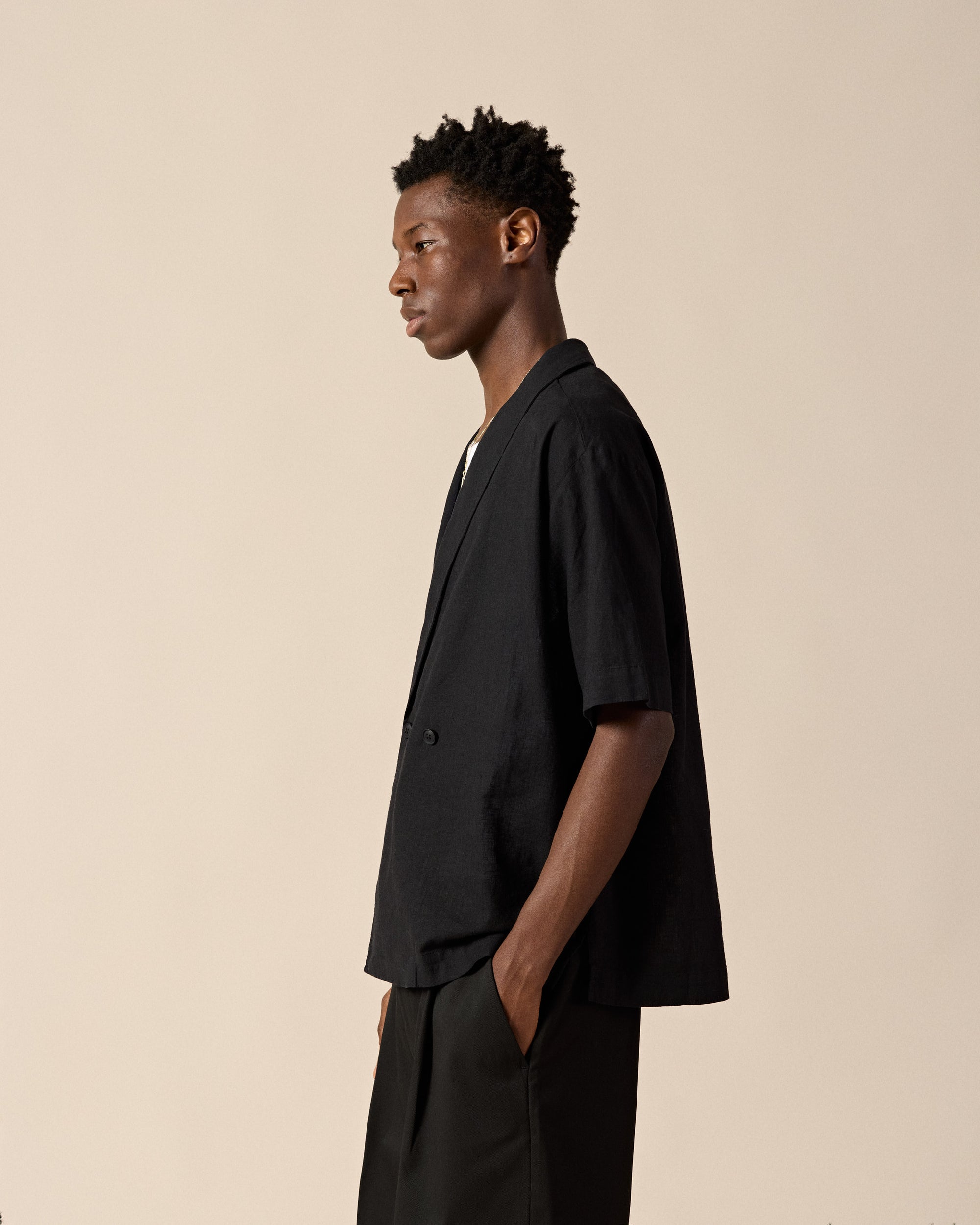 Double-Breasted Linen-Blend Shirt