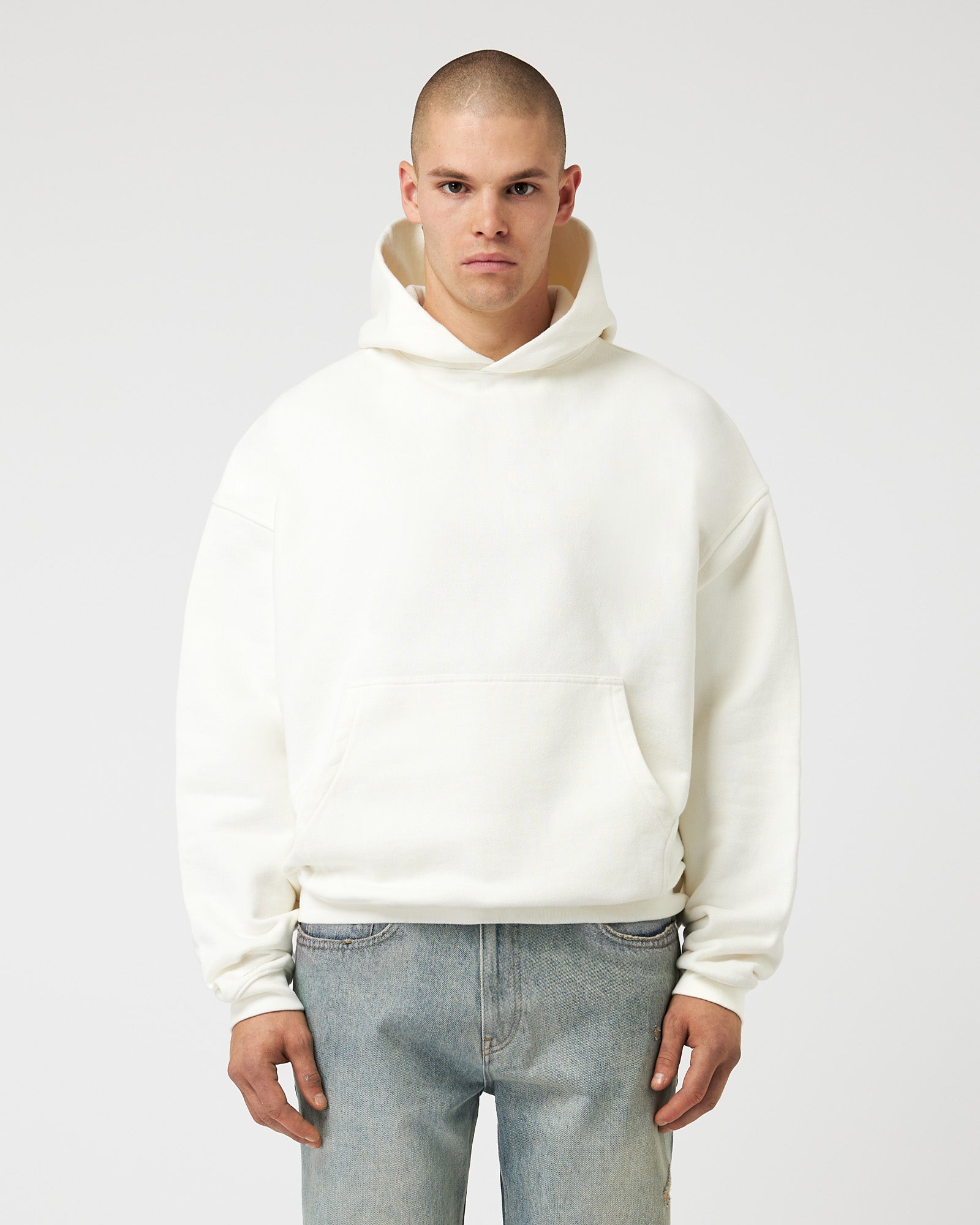 Heavy Cropped Off White Basic Hoodie