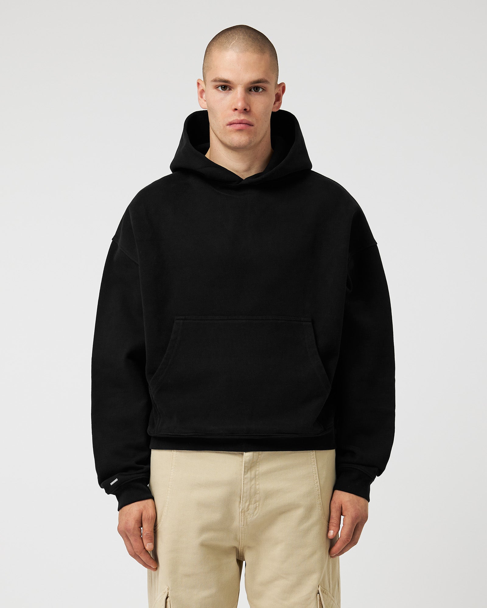 Heavy Cropped Black Basic Hoodie